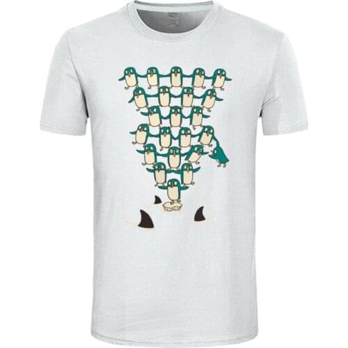 Hang On T-shirt Men Penguin Shark T Shirt Global Warming Comics Round Neck Funny Tops Tees Short Sleeve Mens 100% Cotton Tshirt