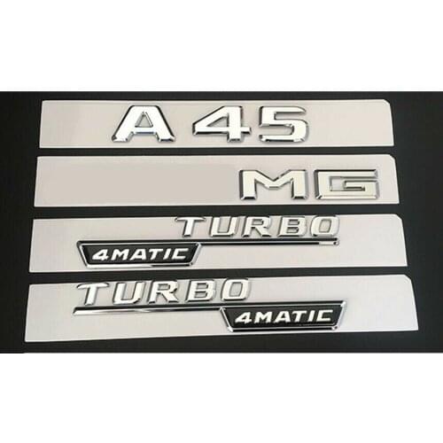 Chrome A45 for TURBO 4MATIC Trunk Fender Badges Emblems