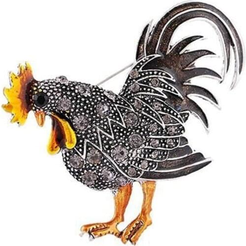 Crystal Rhinestone Chicken Rooster Hen Farm Animal Brooch Pin Costume Jewelry For Women Multi Color