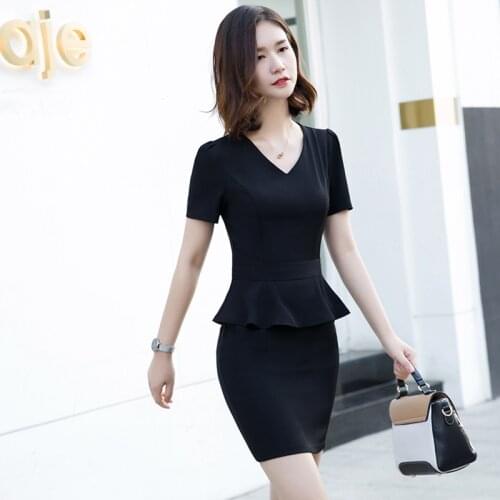 IZICFLY New Korean Summer Style Fashion Elegant Office Slim Business Black Dress Plus Size Ladies Work Wear-1 Piece