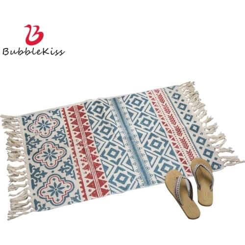 Bubble Kiss Cotton Carpet Hand Woven Rugs Bohemian Style Floor Mat Home Tapestry Decor Geometric Floor Rug Wall Tassels Decor