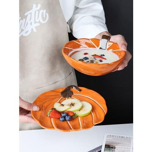 Creative and lovely household pumpkin eating bowl Baby complementary food tableware ceramic fruit dessert oat bowl for children