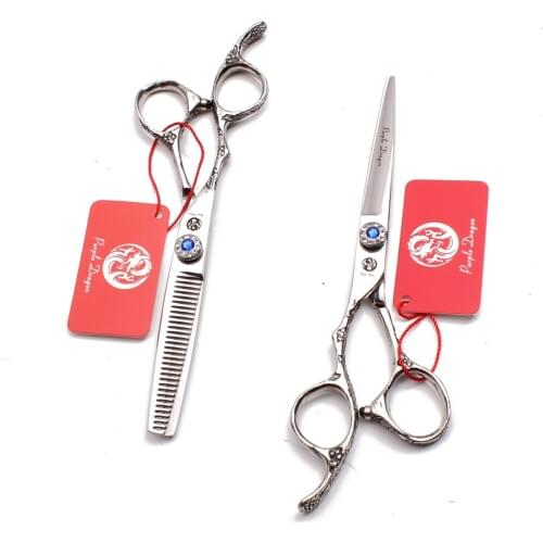 Left Hand 5.5" Purple Dragon 440C Shiny Cutting Shears Thinning Scissors Hairdressing Scissors Professional Hair Scissors Z8002