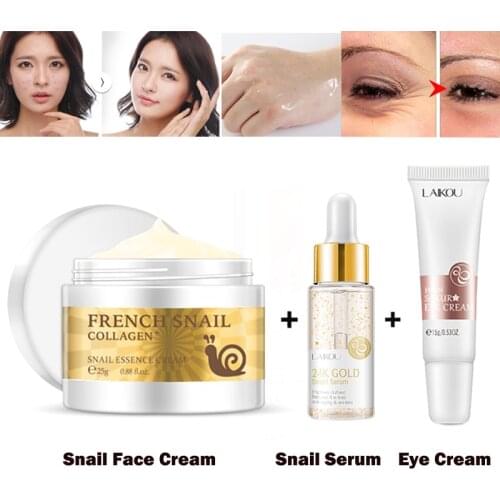 Snail Face Cream + 24K Gold Face Serum + Sakura Eye Cream Anti-Aging Wrinkle Hyaluronic Acid Moisturizer Whitening Serum TSLM2