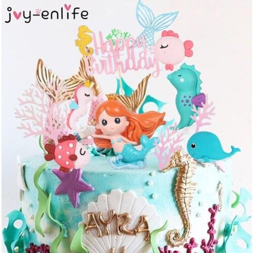 Girls' favorite Birthday Cake Decorations Mermaid Cake Topper Happy Birthday Cake Mermaid Baby Shower Birthday Party Supplies