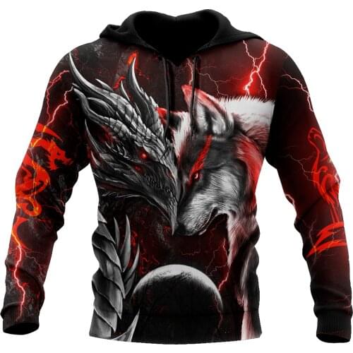 Mens Hoodies 3D All Over Printed Dragon Wolf Red Thunder Harajuku Pullover Unisex Hood Sweatshirt Jacket Women Autumn Streetwear