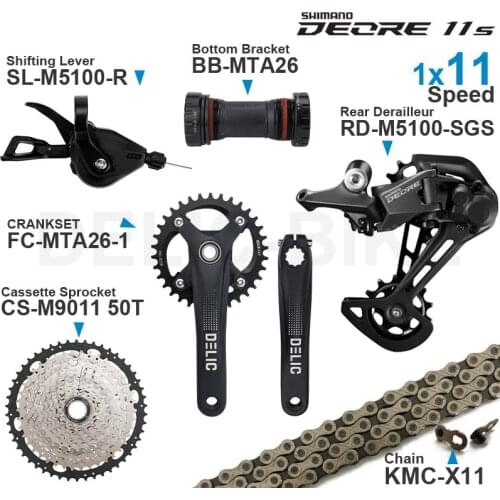 SHIMANO DEORE M5100 11Speed Groupset include Shifter Rear Derailleur Original and CRANKSET Bottom Cassette 50T KMC X11 Chain