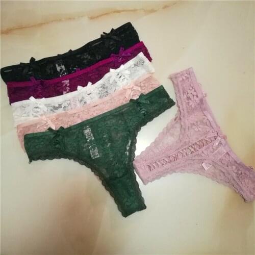 New fashion sexy lace ladies thong, solid color low-waist cotton crotch ribbon hollow thong, comfortable soft underwear, thong