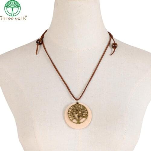 Ethnic Style Charm Wooden Hollow Tree of Life Pendant Velvet Cord Necklace Jewerly Gift
