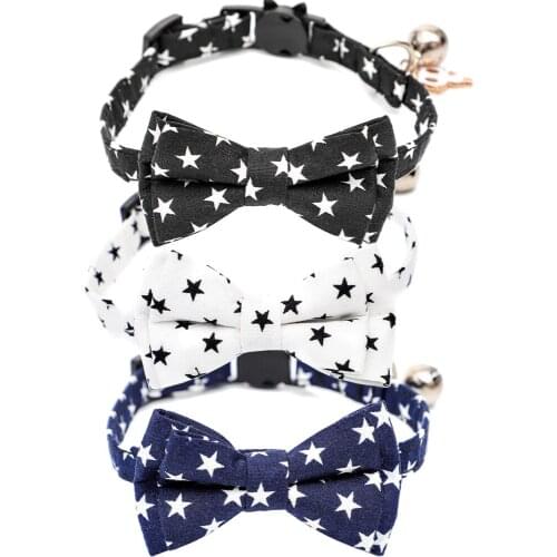 Bowtie Cat Collar Breakaway with Bell and Cute Cat Pendant Star Pattern Adjustable Safety Kitten Collars for Pet and Puppies
