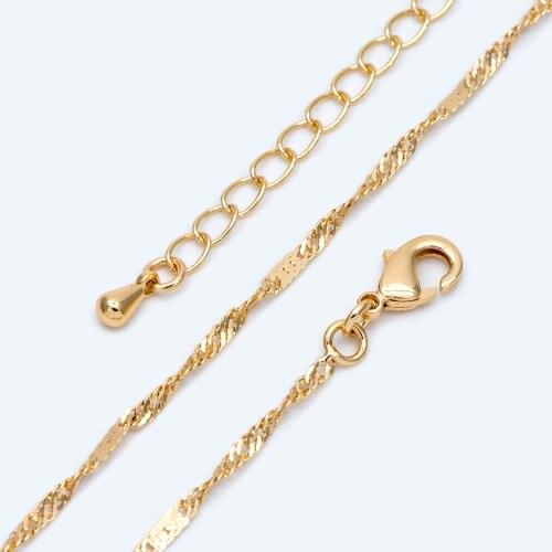 Twisted Flat Curb Chain Necklaces, Finished Necklace with Extender Chain, Gold Plated Brass, Ready to Wear 18-20 Inch (LK-463)