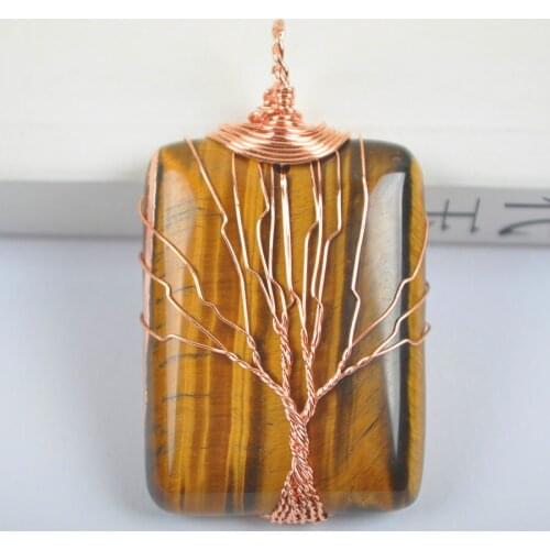 Lucky Tigereye Handmade Wire Wrap Tree Pendant Jewelry For Woman Gift S642