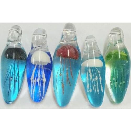 FREE SHIPPING Handmade Wholesale Lots 5 pcs glass mixed fine Jellyfish Blue Bottom Clear Pendants