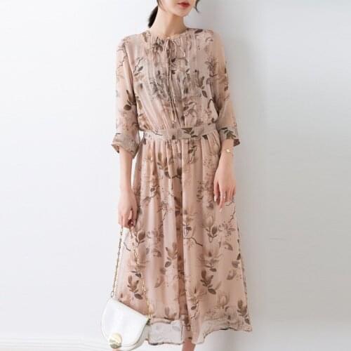 Leaves print silk floral maxi dress women femme 2020 summer long work boho beach office sexy party luxury dresses plus size