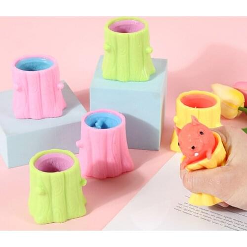 Cute Animal Squirrel Squeeze Squirrel Vent Squirrel Cup Decompression Toy Stump Rubber Stake Fidget Toys Gift For Friends Pop it