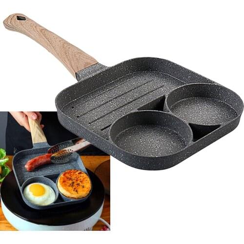 Medical Stone Egg Frying Pan Non Stick 3-Cup Bacon Sausage Hamburg Cooker Pan Skillet for Gas Stove Home Cooking Tool