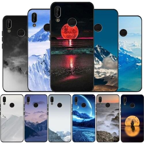 Snowy Mountain Clouds Sea black Silicone soft Phone Case for huawei P40 P30 P20 P10 Pro P9 Lite Psmart 2019 Y6 Y9 cover
