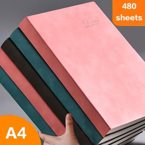 A4 Thick large business Notebook Grid Blank Cornell recording Diary Soft leather surface art and exquisite Journals 480 Pages