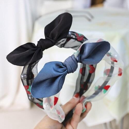 Cute Bow Rabbit Ears Headband Fashion Girls Strawberry Pearl Hairband Wholesale Hair Accessories