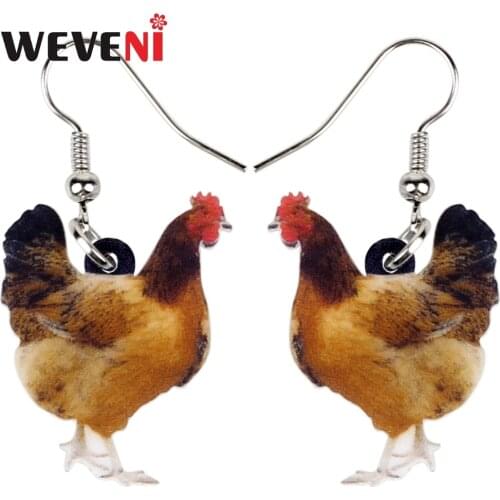 WEVENI Acrylic Floral Chicken Hen Earrings Big Long Dangle Drop Novelty Farm Fowl Jewelry For Women Girls Cartoon Animal Charms