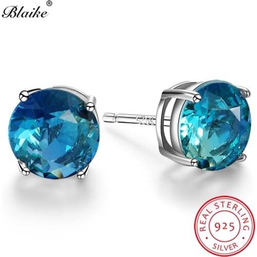 Gradient Rainbow Fire Crystal Round Stud Earrings For Women s925 Sterling Silver Wedding Green Blue Earring Female Male Jewelry