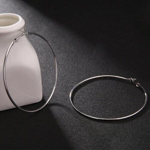 Four-color Trendy Classic Stainless Steel Hyperbole Large Hoop Earrings For Women Big Smooth Circle Loop Earrings Size 30-100mm