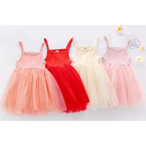 1-5Y NEW Summer Kids Baby Girls Cute Dress Solid Sleeveless Lace Knee Length Tutu Sundress Outfits 4 Colors
