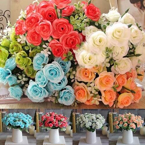 1 Bouquet 15 Heads Artificial Rose Faux Silk Flower Party Xmas Wedding Decor