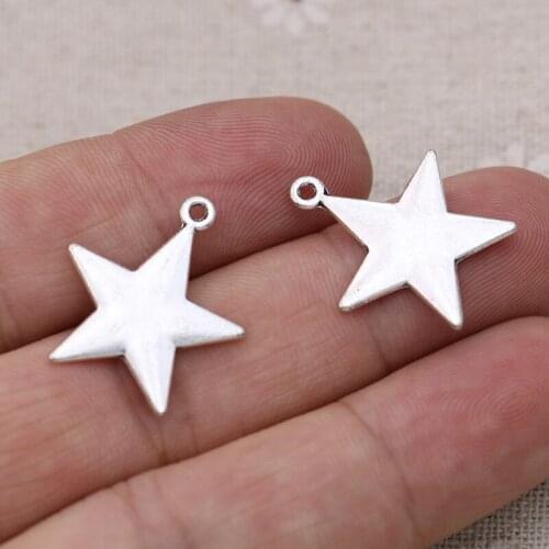 10pcs Antique Silver Plated Star Charms Pendants for Necklace Bracelet Jewelry Making DIY Handmade Craft 23x19mm