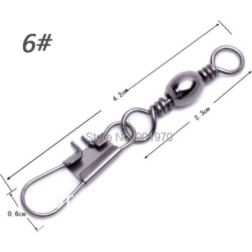 100pcs/lot Free shipping FishingRolling Swivel with safty snap Connector solid rings fishing split rings 6