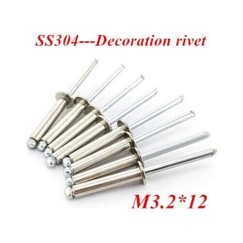 100PCS M3.2*12 Dome POP Head Rivet Stainless steel Core Pulling Decoration Rivets