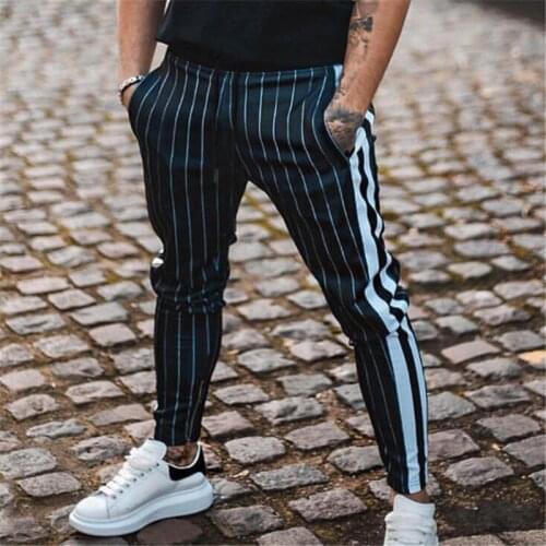 2019 Men Sports Pants Joggers Vogue Man Casual Long Pants Ankle-Tied Trousers Men Sportswear Striped Running Pants With Pockets