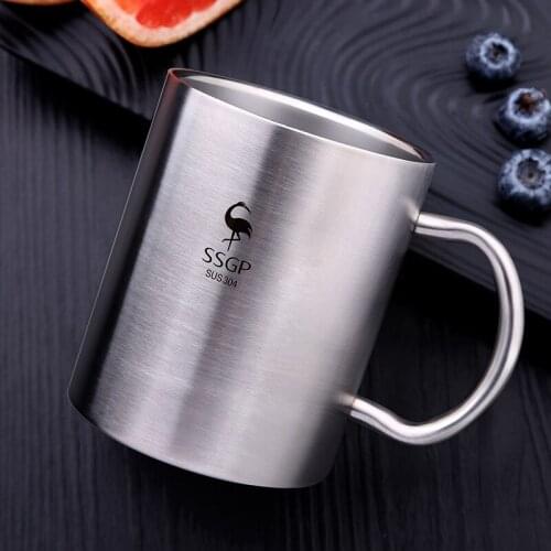 304 Stainless Steel Cup with Lid Childrens Stainless Steel Water Bottle with Handle Mouthwash Cup Student Mug Anti-fall Mugs