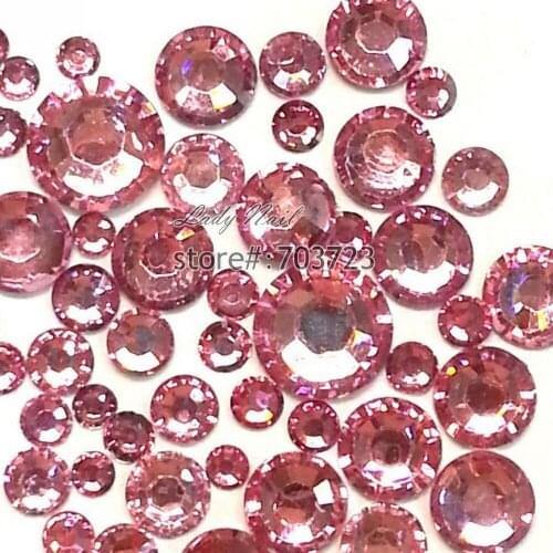 400 pcs 2mm - 6mm Resin Acrylic Pink Round Rhinestone Flatback Crystal Rhinestones Nail Art Decoration N03