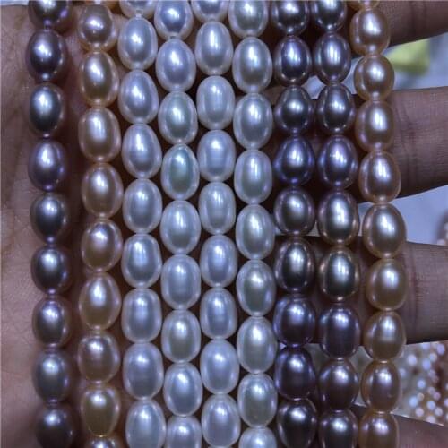 6-7mm Size White Orange Purple Color Rice Shape Fresh Water Pearl Necklace Real Freshwater Pearl Strand String 36cm Long