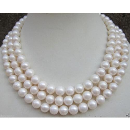 9-10MM AAA NATURAL PERFECT ROUND SOUTH SEA WHITE PEARL NECKLACE 50"