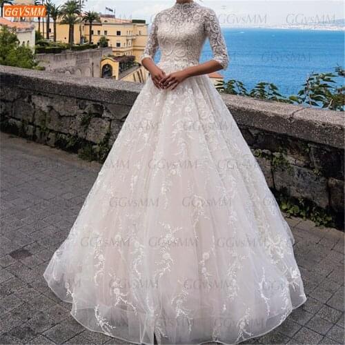 Noble white Wedding Dresses 2021 high neck vestido de noiva Lace long sleeves appliques hochzeitskleid Custom Made Bridal Gowns