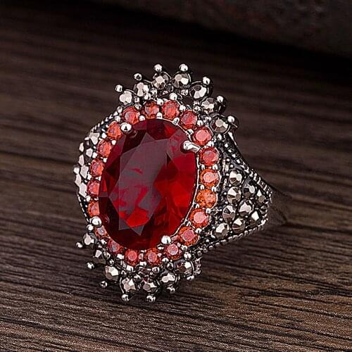 Big vintage ruby sapphire gemstones blue red crystal rings for men women zircon diamonds white silver color jewelry bague gifts