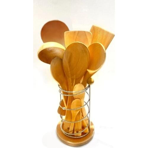 Wood Spoon Spatula Fork Rest Holder Set of 10 For Kitchen Counter Wood Spice Spoon Organizer Holder Set Stand Kitchen Tools Set