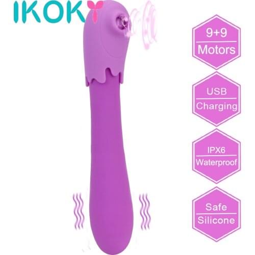 IKOKY 9+9 Mode 2 In 1 Dildo G Spot Clitoris Stimulator Patting Sucking Vibrator Nipple Sucker Sex Toys for Women Adult Sex Shop