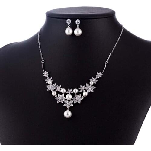 2021 New Women Jewelry Set With Imitation Pearl High Quality Cubic Zirconia Earrings & Necklace Bridal Jewelry Sets