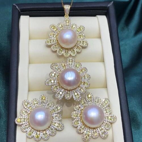 Gorgeous Flower 925 Sterling Silver Pendant Earrings Ring Mountings Findings Base Jewelry Set Settings Parts for Pearls Beads