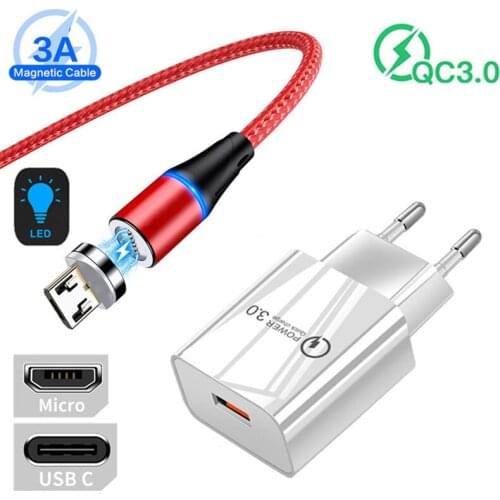 Redmi 7A Honor 9 10 Quick Charge 3.0 USB Charger Magnetic Fast Type C Micro Cable For Samsung M31S A42 A10 Xiaomi POCO X3 F2 Pro