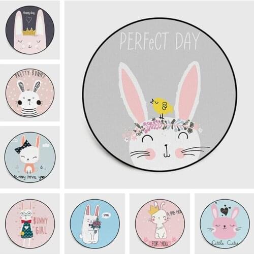Cute cartoon rabbit circular carpet children climb baby play mat cushion antiskid bedroom pink grey rug carpet kids room tapete