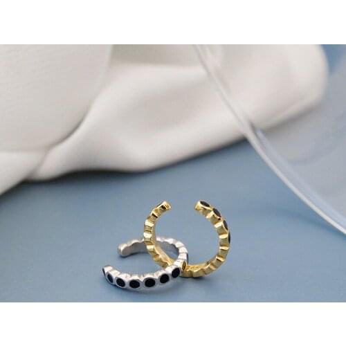 Black Cubic Zirconia Circle Clip On Earrings 925 Sterling Silver Woman Ear Clips, Fashion Gold Color Womens Earrings Ear Cuff