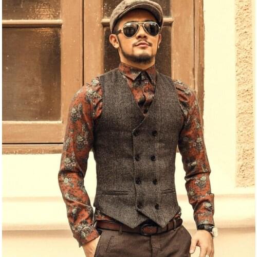 Mens Casual Woolen Jacket Slim Vest Top Business Formal Vest Waistcoat Coat Tops