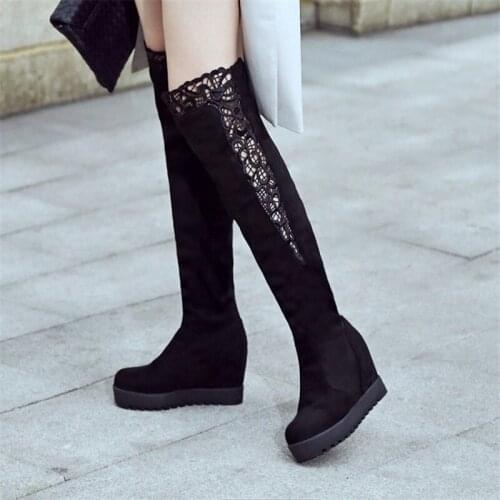 PXELENA NEW 2018 Winter Platform Long Boots Shoes Woman Gothic Over The Knee Boots Cut-Outs Rinding Knight Shoes Plus Size 34-43