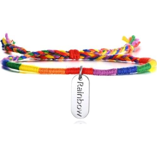 Stainless Steel Hollow Rainbow Tag Woven Rainbow Bracelet Gay accessories