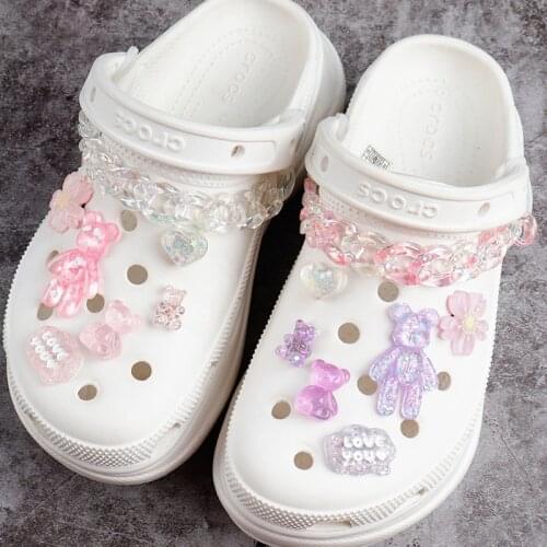 Transparent Flash Pink Bear for Crocs Accessories DIY Adaptor Croc Charms Buckle Designer Buckle Decoration Buckle Shoe Flower