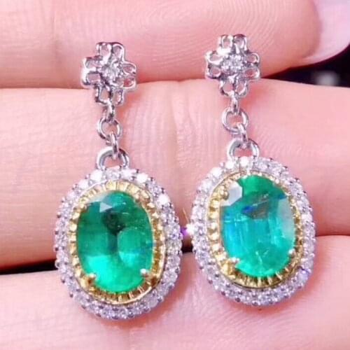 Emerald drop earring Free shipping Natural real emerald 925 sterling silver 0.52ct*2pcs gemstone Fine jewelry #J18061605